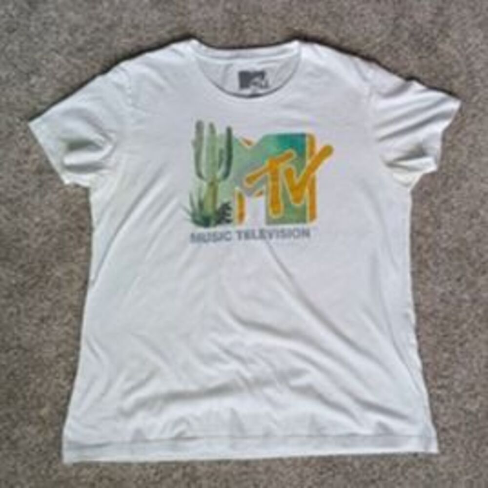 MTV Cactus Graphic Tee Music Television White T-Shirt 2XL